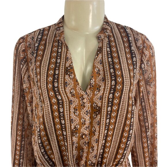 Charming Charlie Women's Brown Printed Long Sleeve Dress Sz M - Picture 5 of 9